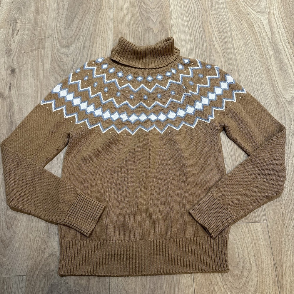 J.Crew Fair Isle Turtleneck Sweater Sz‎ Small Camel Brown Nordic Cotton Knit - Picture 8 of 8